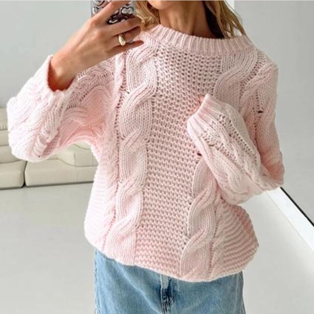 Princess Polly Light Pink Cable Knit Sweater